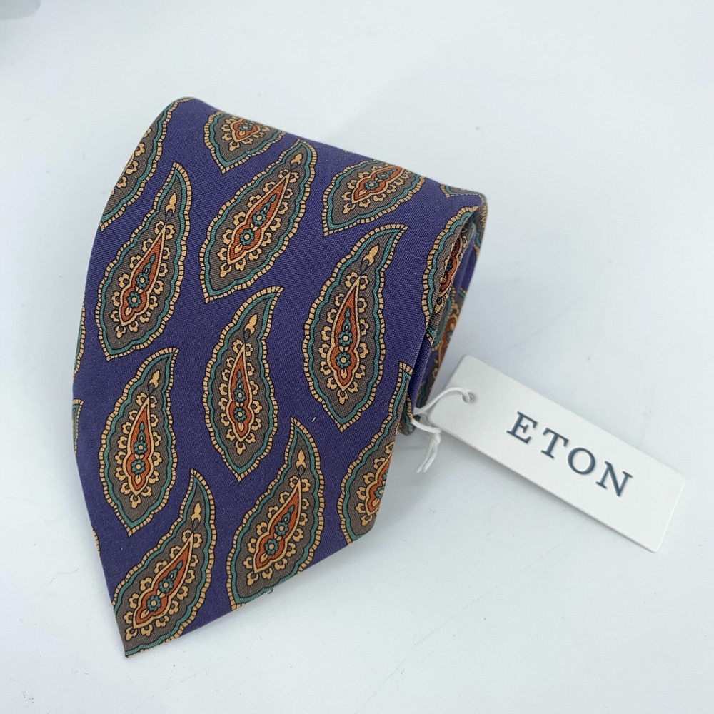 Eton Mens Paisley Silk Luxury Classic Necktie Italy Made Purple Multicolor NWT